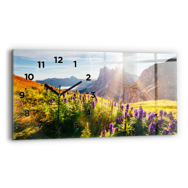 Glass wall clock rectangular Lavender Meadow