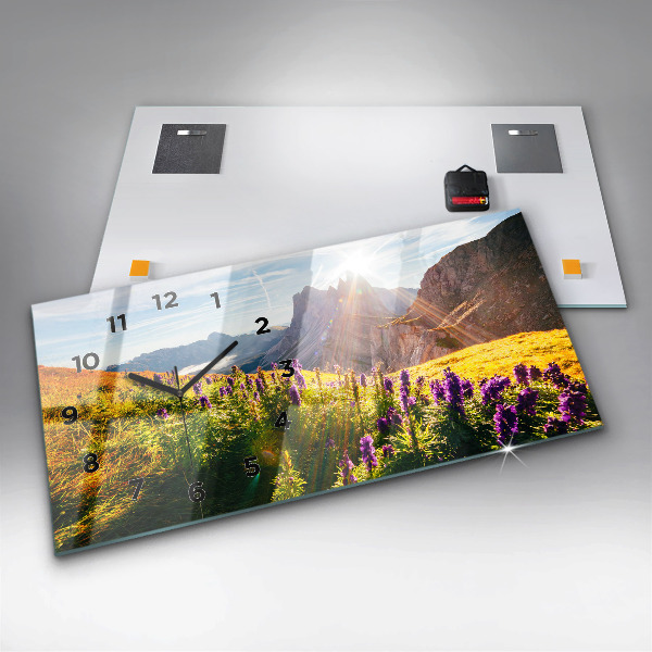 Glass wall clock rectangular Lavender Meadow