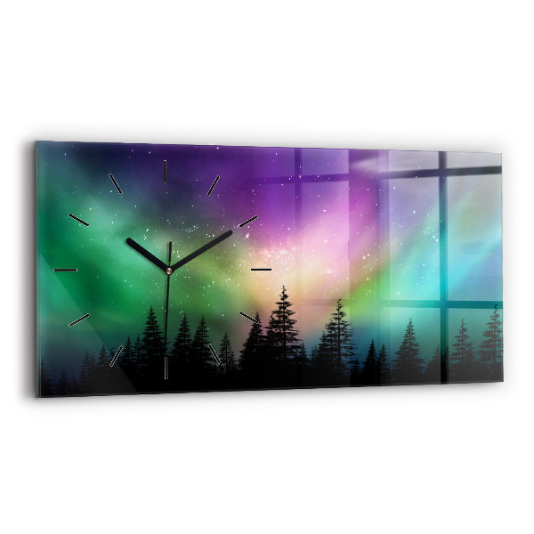 Glass wall clock rectangular Northern lights