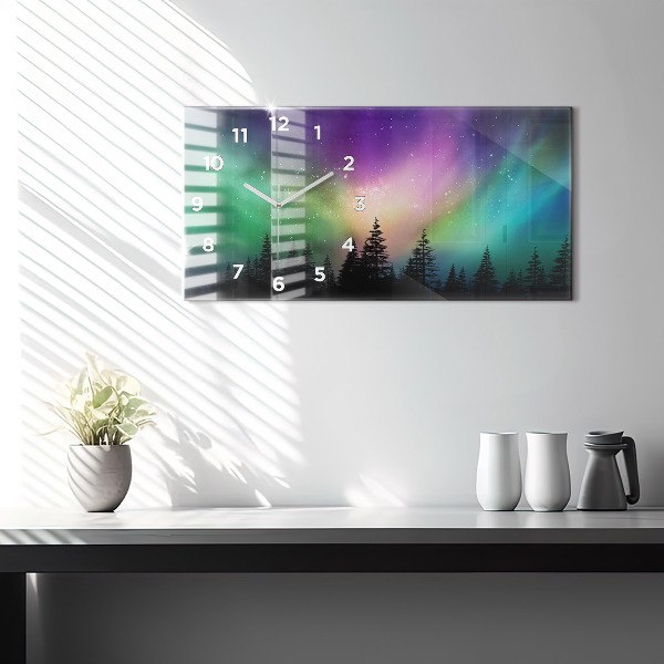 Glass wall clock rectangular Northern lights
