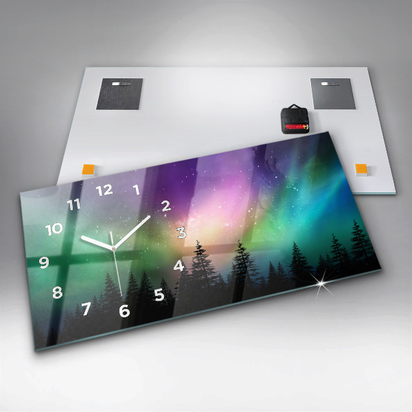 Glass wall clock rectangular Northern lights