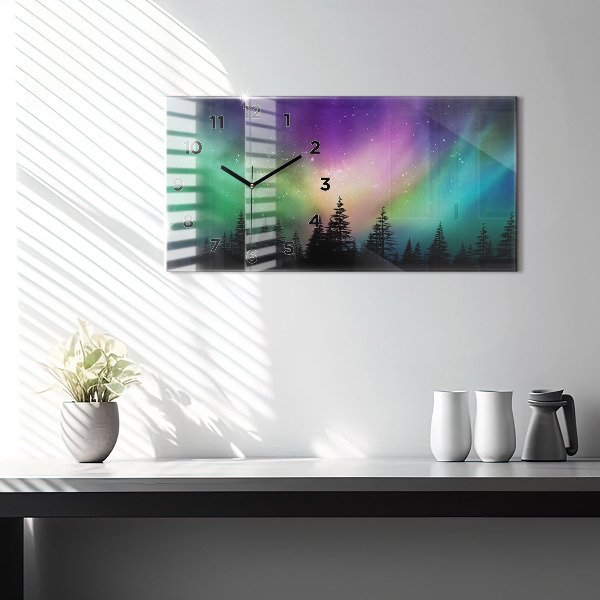 Glass wall clock rectangular Northern lights