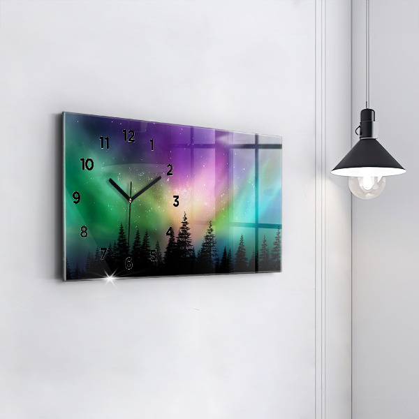 Glass wall clock rectangular Northern lights