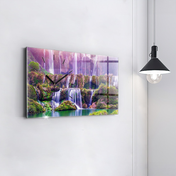 Glass wall clock rectangular Jiulong Waterfall China