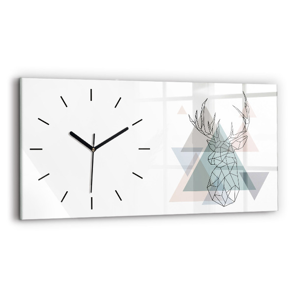 Glass wall clock rectangular Reindeer Scandinavian style