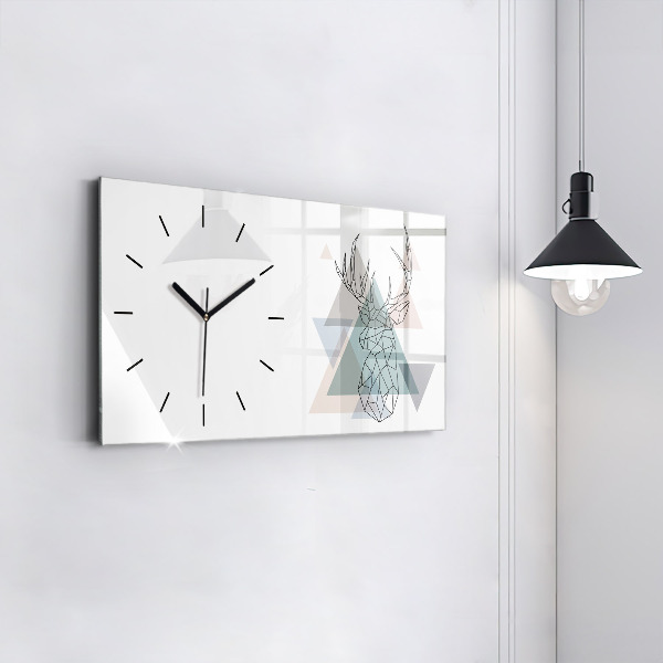 Glass wall clock rectangular Reindeer Scandinavian style