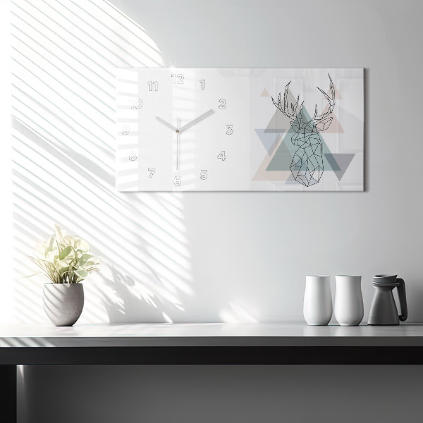 Glass wall clock rectangular Reindeer Scandinavian style