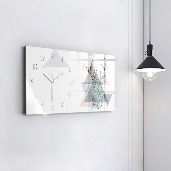 Glass wall clock rectangular Reindeer Scandinavian style