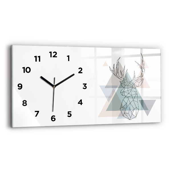 Glass wall clock rectangular Reindeer Scandinavian style