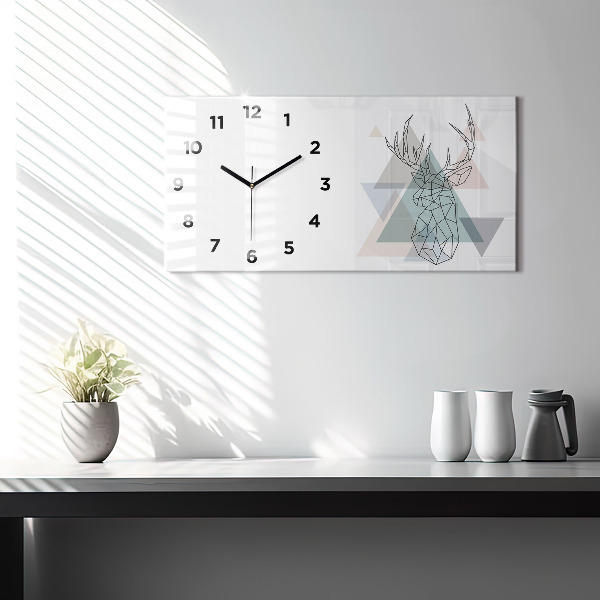 Glass wall clock rectangular Reindeer Scandinavian style