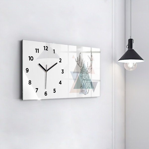 Glass wall clock rectangular Reindeer Scandinavian style