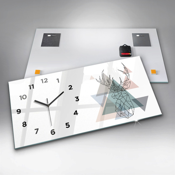 Glass wall clock rectangular Reindeer Scandinavian style