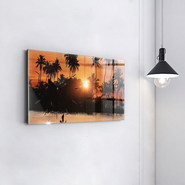 Glass wall clock rectangular Sunset Palm Trees Holidays