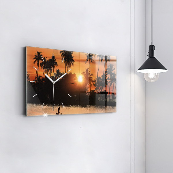 Glass wall clock rectangular Sunset Palm Trees Holidays