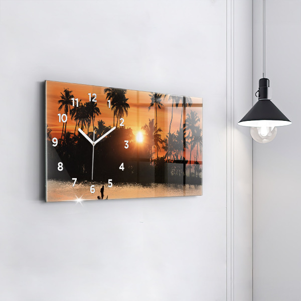 Glass wall clock rectangular Sunset Palm Trees Holidays