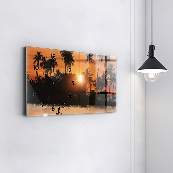 Glass wall clock rectangular Sunset Palm Trees Holidays