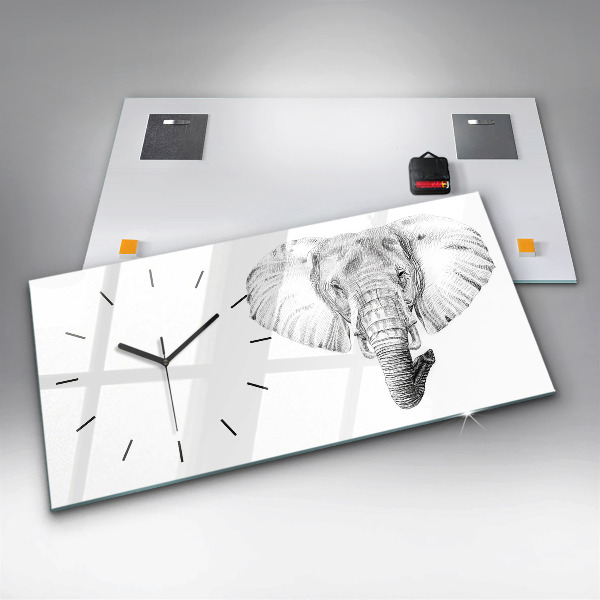 Glass wall clock rectangular Vector Elephant Head