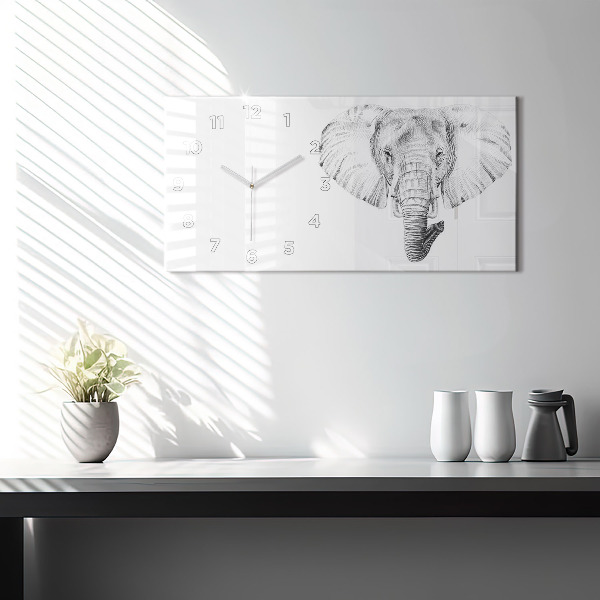 Glass wall clock rectangular Vector Elephant Head