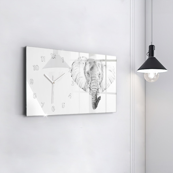 Glass wall clock rectangular Vector Elephant Head