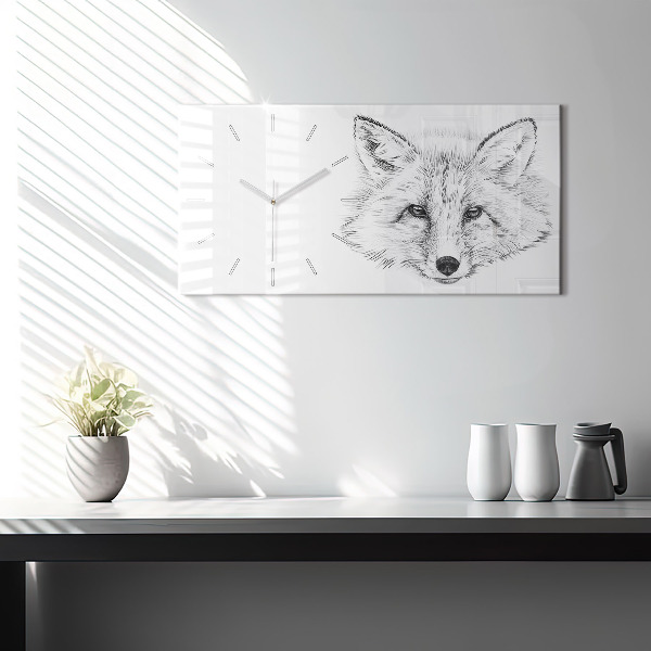 Glass wall clock rectangular Vector Fox Head