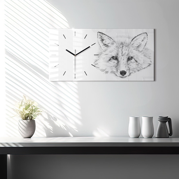 Glass wall clock rectangular Vector Fox Head