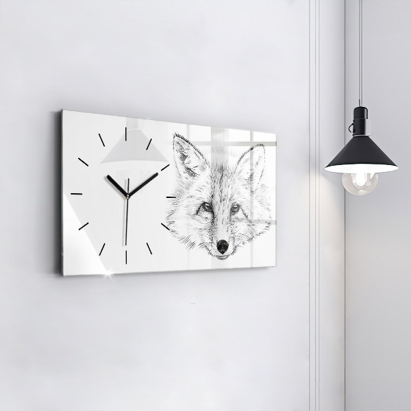 Glass wall clock rectangular Vector Fox Head