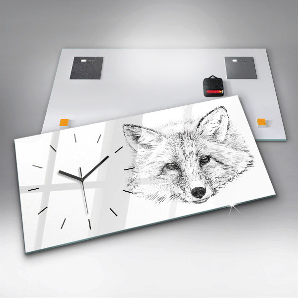 Glass wall clock rectangular Vector Fox Head