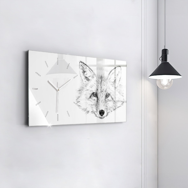 Glass wall clock rectangular Vector Fox Head