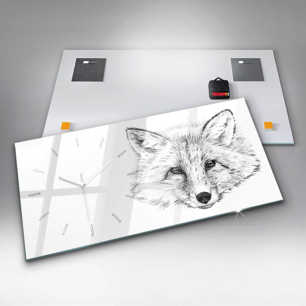 Glass wall clock rectangular Vector Fox Head