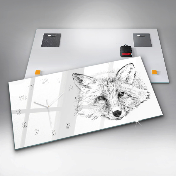 Glass wall clock rectangular Vector Fox Head