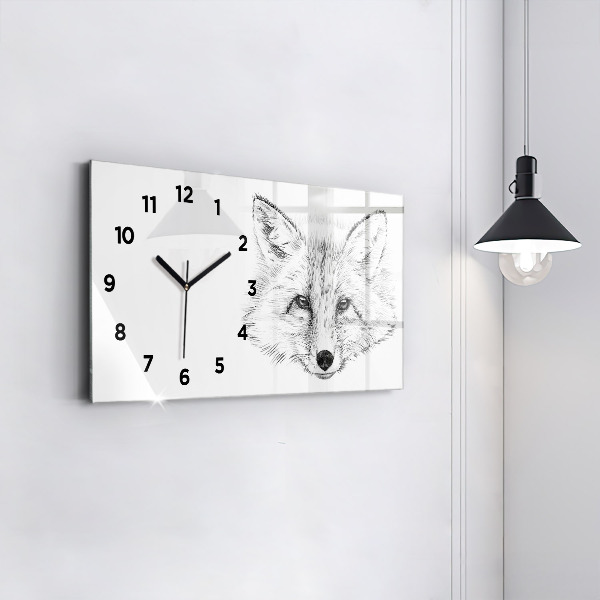 Glass wall clock rectangular Vector Fox Head
