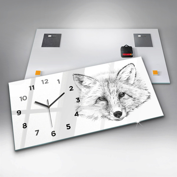 Glass wall clock rectangular Vector Fox Head