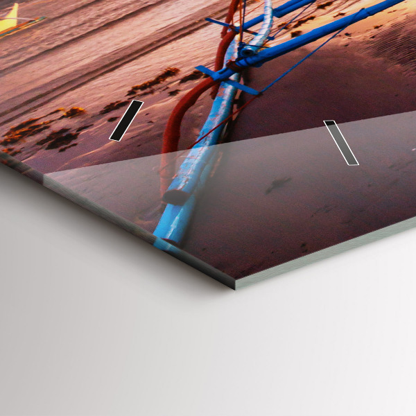 Glass wall clock rectangular Boat and sunset
