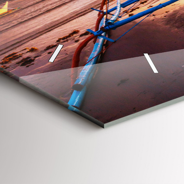 Glass wall clock rectangular Boat and sunset