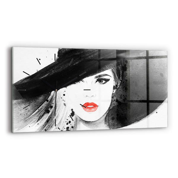 Glass wall clock rectangular Woman in a hat