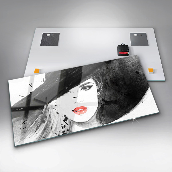 Glass wall clock rectangular Woman in a hat