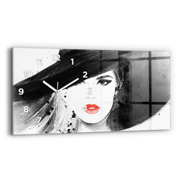 Glass wall clock rectangular Woman in a hat