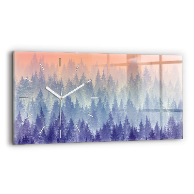 Glass wall clock rectangular Forest in the Fog