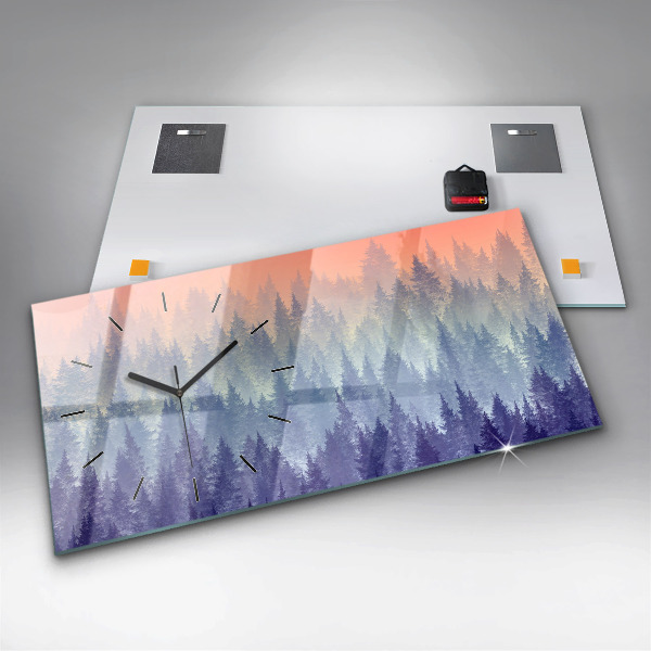 Glass wall clock rectangular Forest in the Fog
