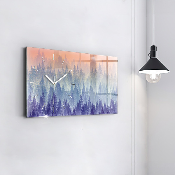 Glass wall clock rectangular Forest in the Fog