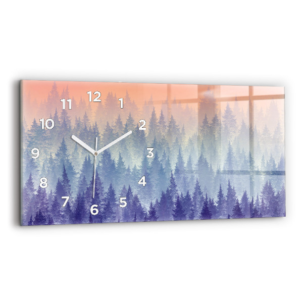 Glass wall clock rectangular Forest in the Fog