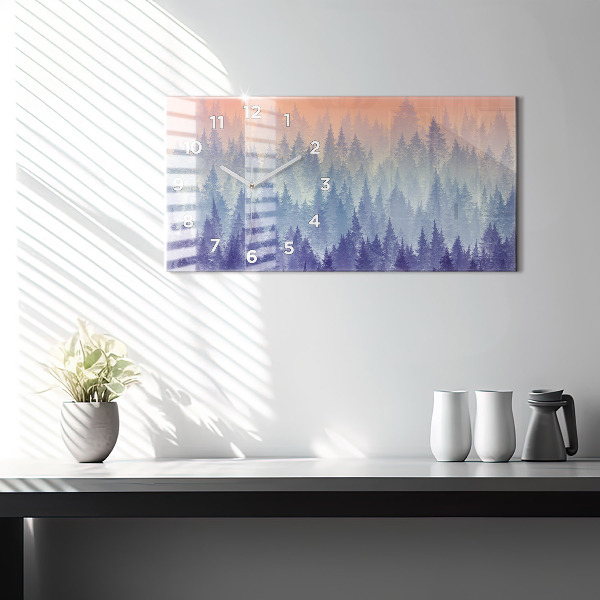 Glass wall clock rectangular Forest in the Fog