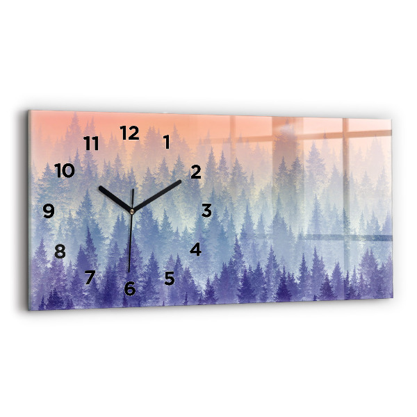 Glass wall clock rectangular Forest in the Fog