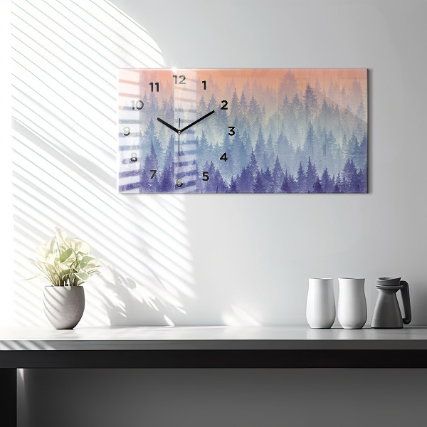 Glass wall clock rectangular Forest in the Fog