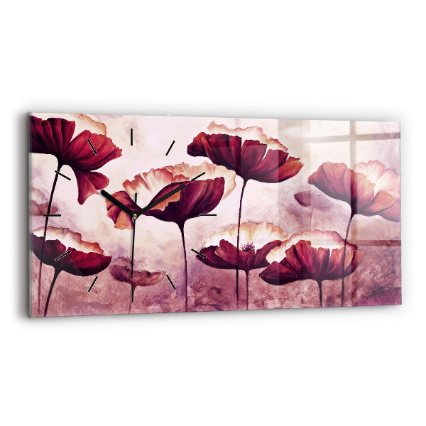 Glass wall clock rectangular Flowers Blooming Poppies