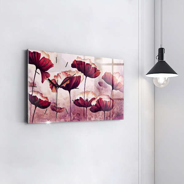 Glass wall clock rectangular Flowers Blooming Poppies