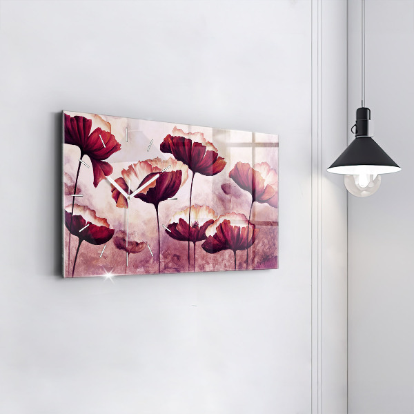 Glass wall clock rectangular Flowers Blooming Poppies