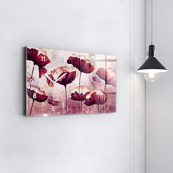 Glass wall clock rectangular Flowers Blooming Poppies