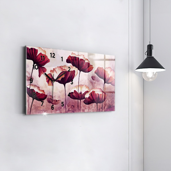 Glass wall clock rectangular Flowers Blooming Poppies