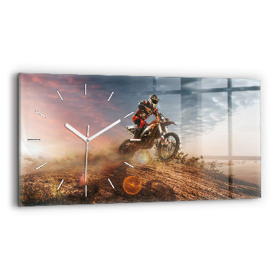 Glass wall clock rectangular Man on a motorcycle